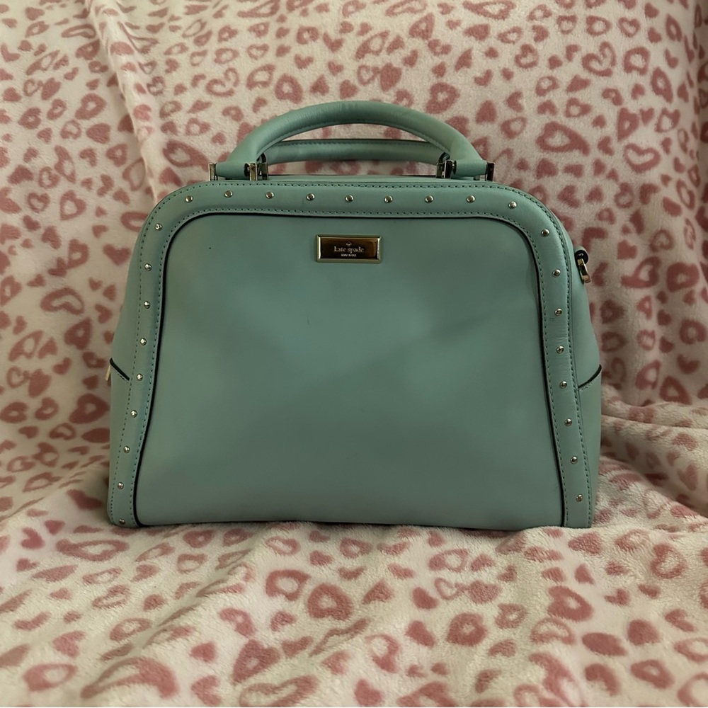 Kate Spade Aqua Blue Studded Leather Satchel with Matching Wallet - Picture 2 of 15